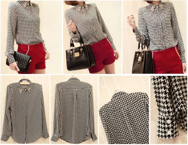 Blusa Chiffon estampa Houndstooth