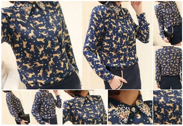 Blusa Chiffon Animal Print (Azul)